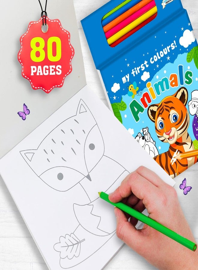 BRIJBASI Hello Friend My First Animal Colouring Book for Kids - A Kit With 80 Colouring Sheets and 6 Colour Pencils, 4+ yrs - Image 3